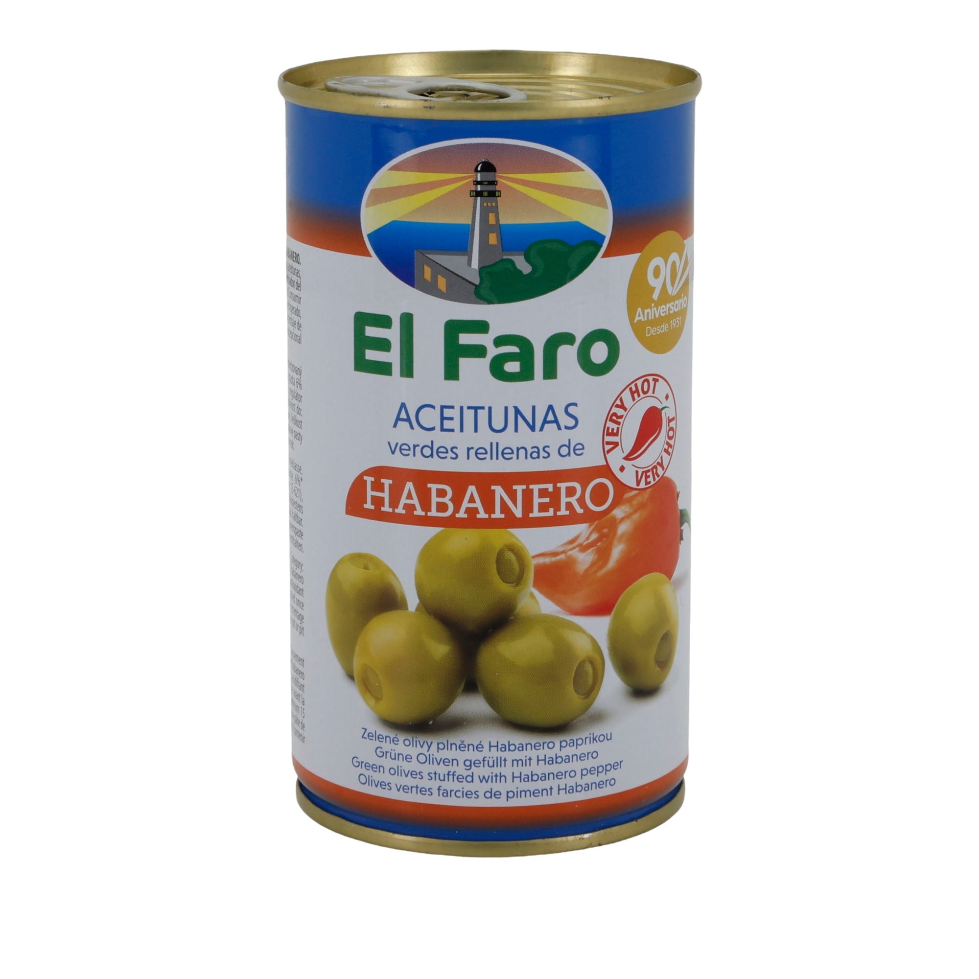 El Faro | Grüne Oliven gefüllt mit Habanero-Paste | Extra scharf | Spanische Tapas | 350 g / 150 g Abtropfgewicht Silca